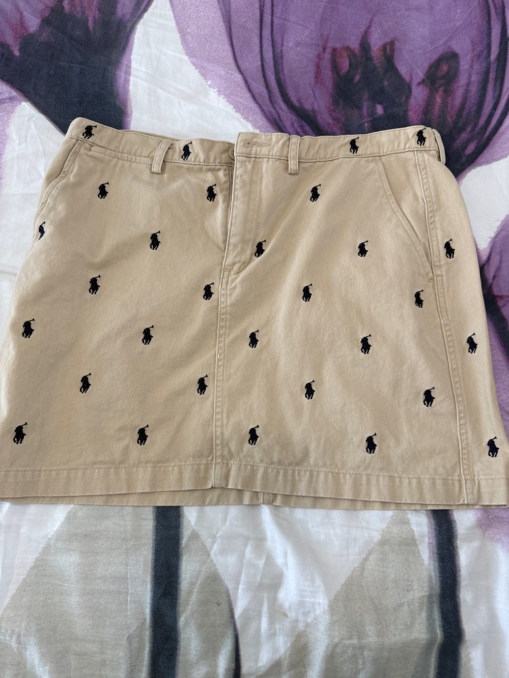 Ralph Lauren Beige Mini Skirt with Blue Polo Embroidery